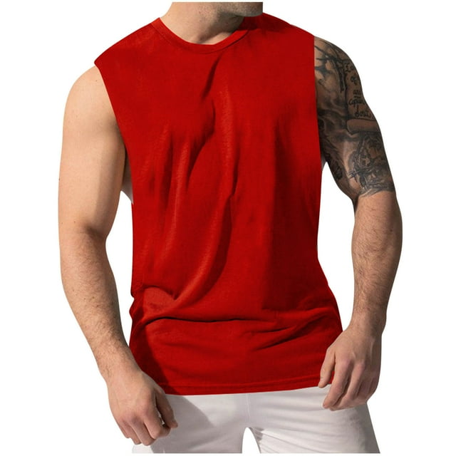 aidice Mens Sleeveless Tank Tops Crewneck Undershirts Summer Workout Gym Athletic Running T Shirts Solid Color