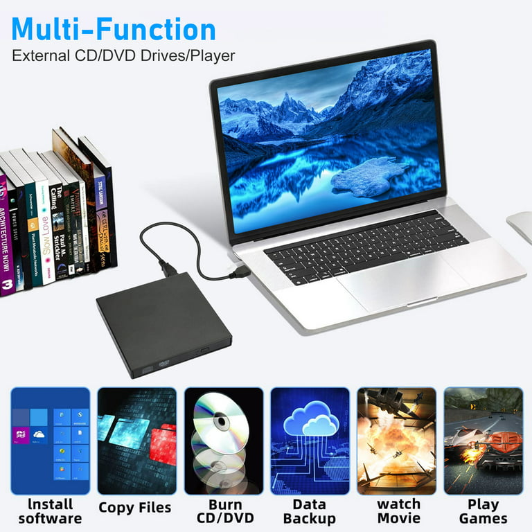 Slim External CD/DVD Drive USB 3.0 Player Burner Reader for Laptop PC Mac  HP