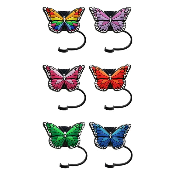 HomeLife 2Pcs Straw Cover Beautiful Butterfly Shape Silicone Straw Lid Food-grade Straw End Plug for Home Party Bar