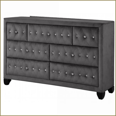 Dressers Modern 7-Drawer Crystal Tufted Velvet Dresser | Gray | Wood Blend