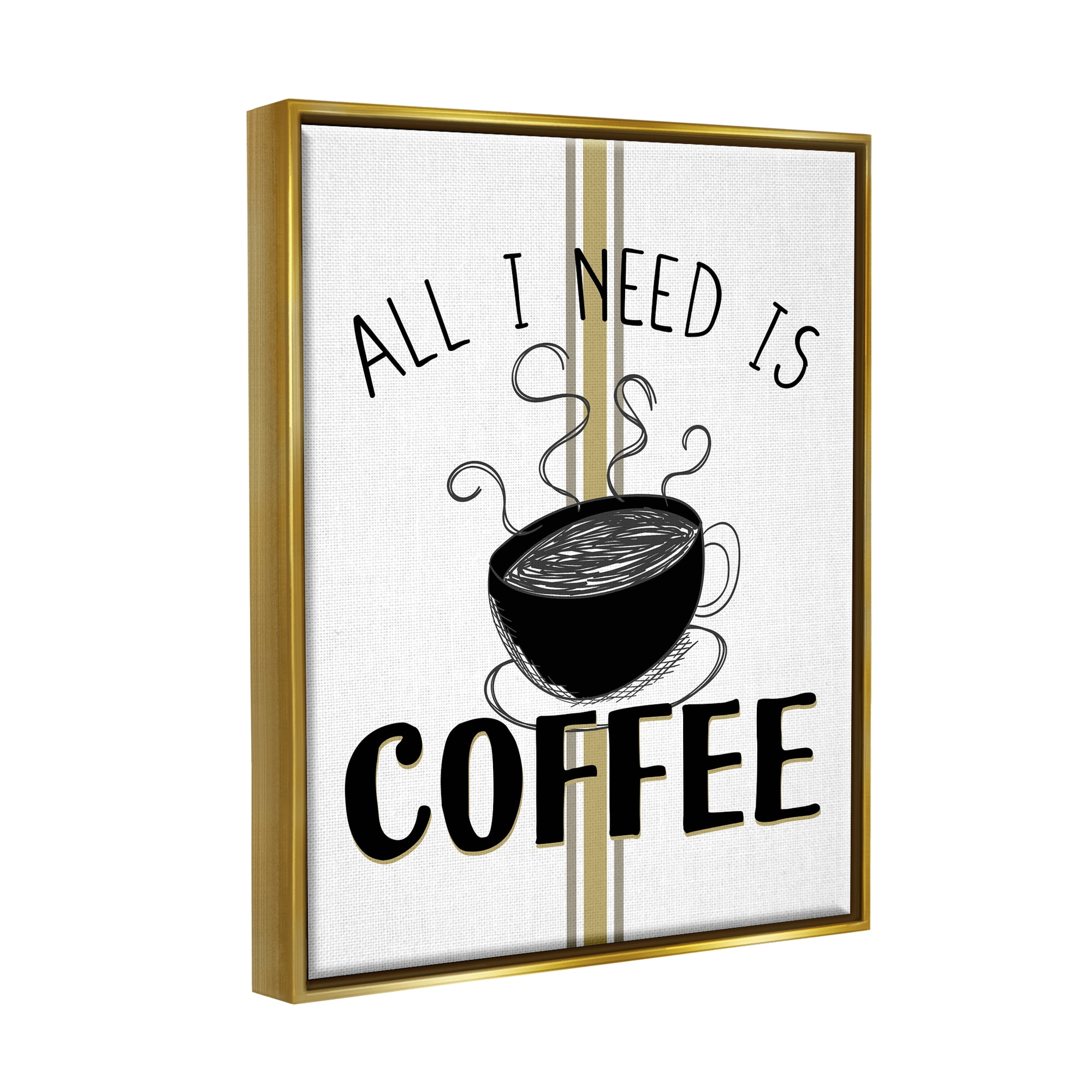 Stupell Industries Coffee Phrase with Bistro Stripe Food & Beverage Painting Gold Floater Framed Canvas Art Print Wall Art, 25 x 31