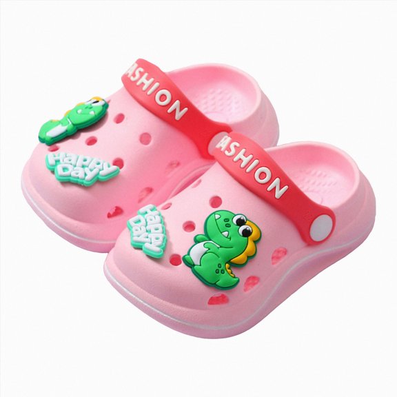 CAUYDY Kids Lightweight EVA Clog Sandals, 3D Dino Decor Closed Toe Convertible Back Strap Summer Slippers(L101-Pink,11.5)