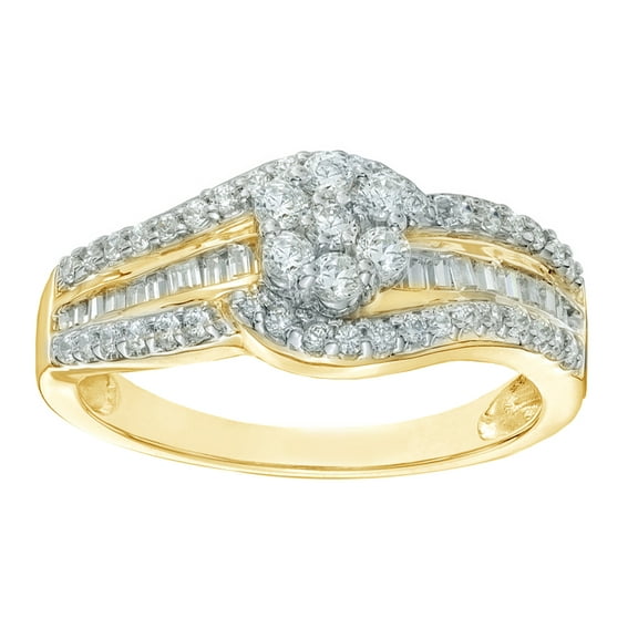 White Natural Diamond Cluster Engagement Ring in 10k Yellow Gold (0.5 Cttw)