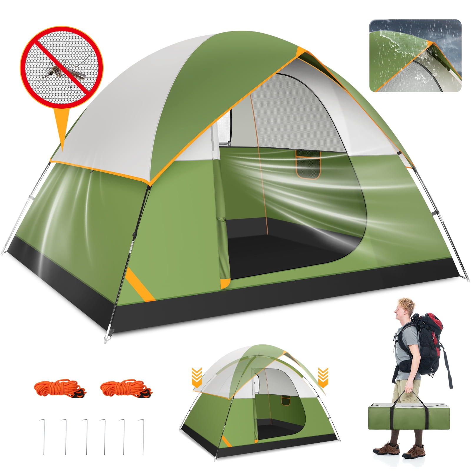 SANOPY Tent 4 Person Tent Easy Setup Camping Tent with Waterproof Rainfly, Windproof Design & Mesh Ventilation for Family, Hiking, Beach, and Travel