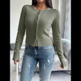 thumbnail image 4 of Suéter Tipo Cárdigan de Cuello Redondo Ajustado para Mujer, con Botones y Prenda Básica de Punto Verde M, 4 of 10