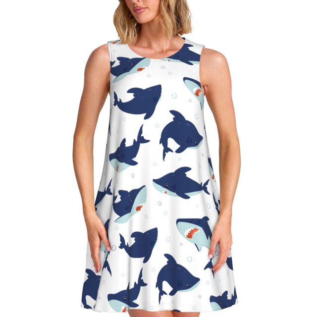 Disketp Cute Shark para Vestido sin Mangas para Mujeres, Vestidos de Verano para Mujeres, Casual y Holgado para la Playa