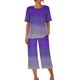 thumbnail image 5 of Pijamas de Verano para Mujeres, Suelto Impreso Manga Corta Superior Y Pantalones Recortados, Cuello Redondo Casual, 5 of 6