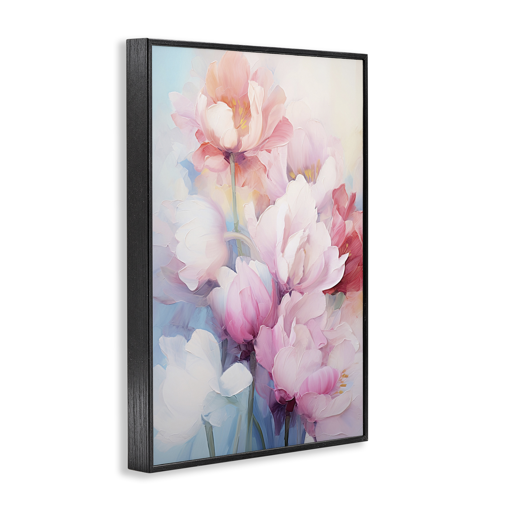 Stupell Industries Soft Tulip Blossoms Botanical & Floral Painting Black Framed Art Print Wall Art, 16 x 24