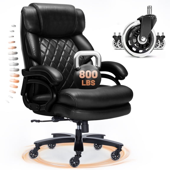 Qusaphy 800LBS Big and Tall Executive Office Chair, PU Leather Ergonomic Desk Chair with Adjustable Backrest and Thick Padded Cushion, Heavy Duty Chair for Home or Office Black