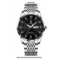 Poedagar Men's Wristwatch Black Dial Silver Bezel Analog