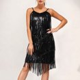 thumbnail image 4 of NTACZA Sparkly Sequin Summer Dress Spaghetti Straps Fringe Mini V-Neck Cocktail Dress Solid Ball Gown Nights Out Black L, 4 of 8