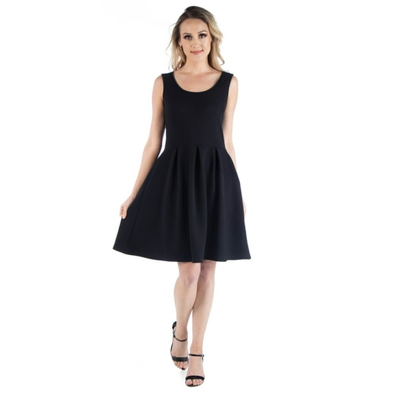 Sleeveless Pleated Skater Dress with Pockets