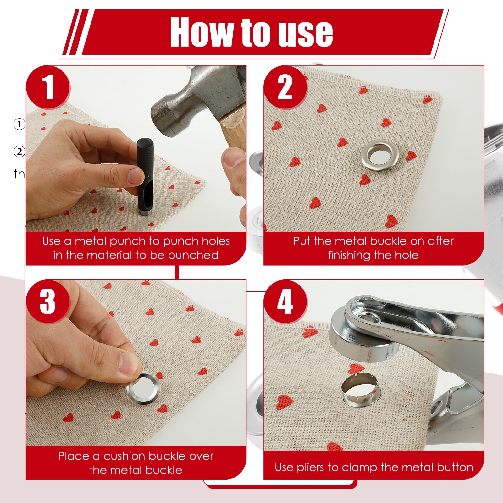 Grommet Tool Kit 1/4 Inch Eyelet Pliers Hole Punch 1200 Pcs Gold Silver Washers (640pcs )