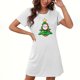 thumbnail image 1 of Camisón corto navideño para mujer, talla grande, cuello redondo, manga corta, estampado en el pecho, vestido de noche para mujer, 1 of 3