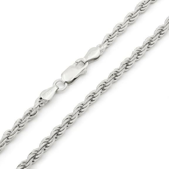925 Italian Sterling Silver 3.5mm Solid Rope Diamond Cut Chain, FREE Microfiber Cloth, ITProLux Link Mens Womens Necklace, Giorgio Bergamo
