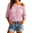 thumbnail image 3 of RongHuan Womens Summer Tops Scoop Neck Short Sleeve Sweater Casual Crochet Hollow Out Knit Pullover Shirts Beach Coverup, 3 of 7