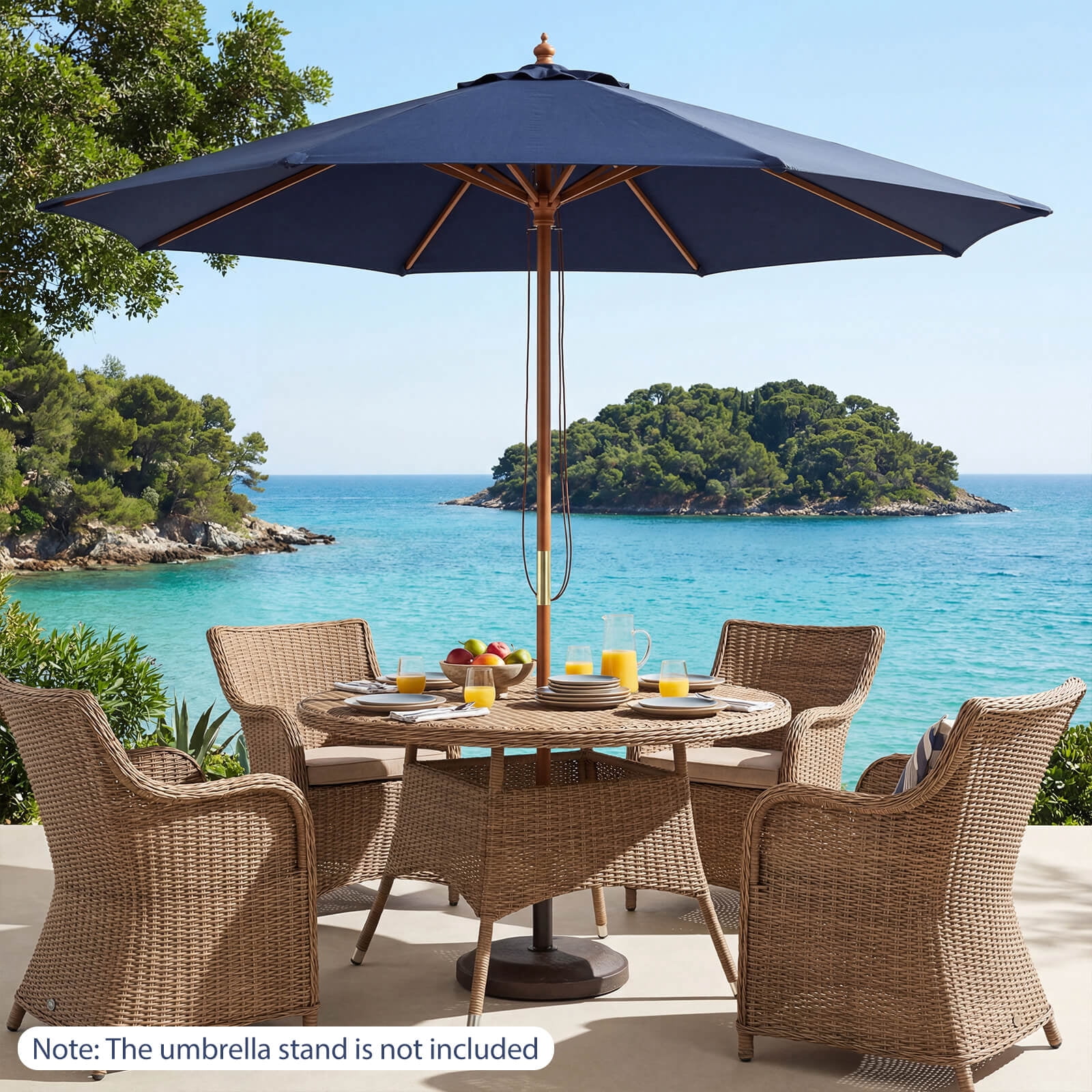 Costway 9 FT Patio Umbrella with Adjustable Height, Rope Pulley Lift, Vented Top for Beach Navy Blue