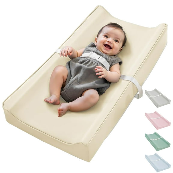 Vegan Leather Baby Changing Pad with Waterproof & Wipe-Clean PU Cover, Standard Size Cozy Diaper Changing Pad for Dresser and Table White