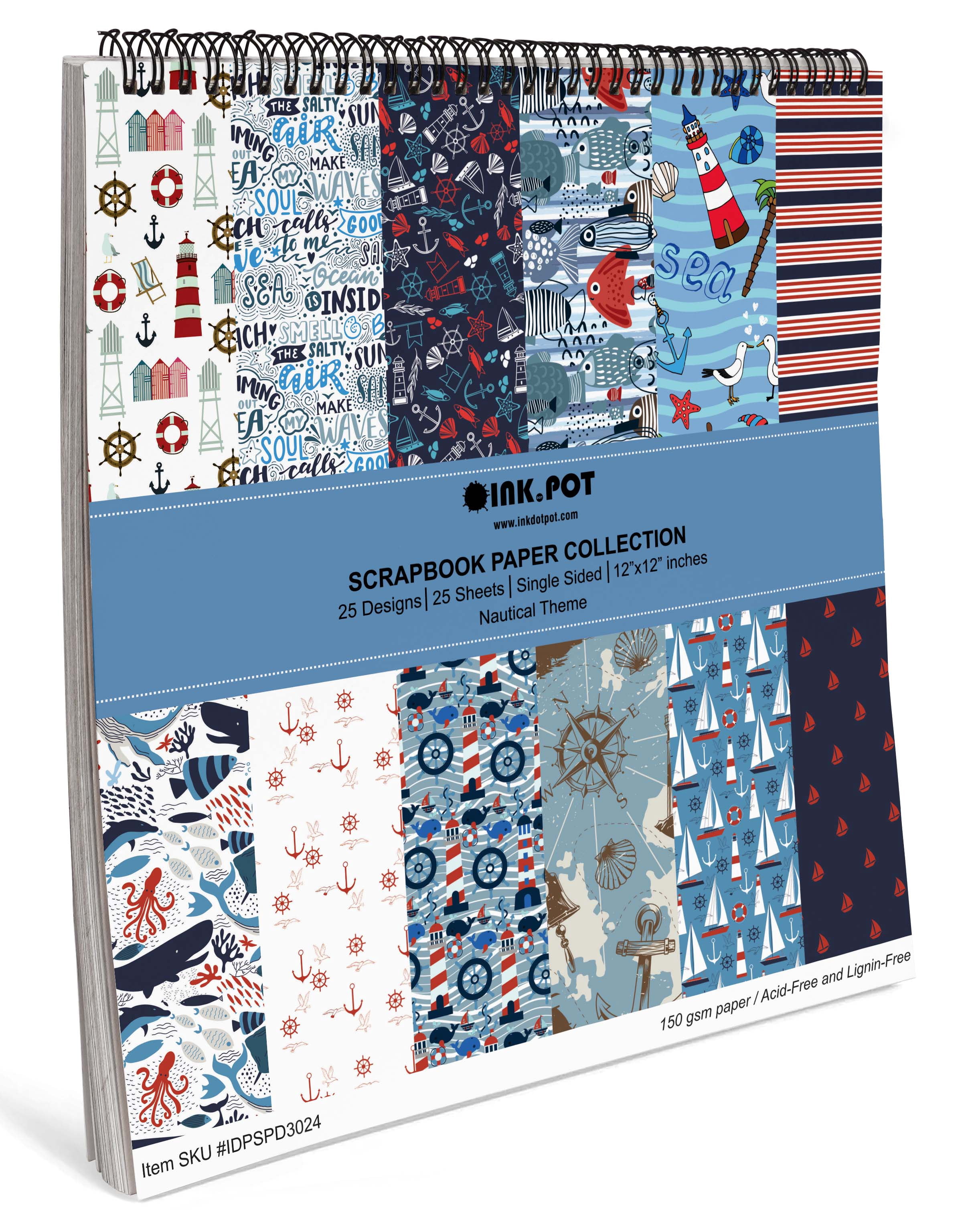 Inkdotpot 25 SheetsNautical TextureScrapbookPaper Pad 12x12, Single-SidedScrapbookPaper- ColorfulCardstock PaperScrapbookingDIY Decorative BackgroundCardmaking Supplies- Journal Craft Paper