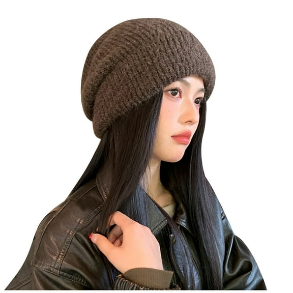 Diufon Women's Winter Knitted Hat Fleece Thickened Warm Windproof Hats Solid Color Outdoor Ski Cap
