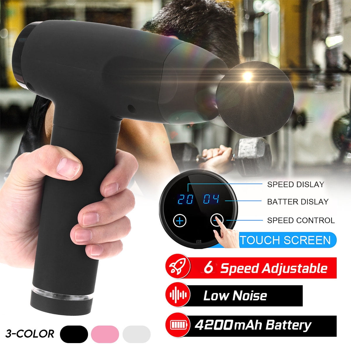 Muscle Massage Gun with 4 Massage heads, 6Speed Adjustment, Handheld
