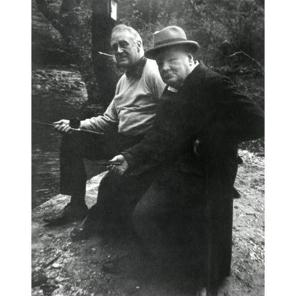 Franklin Roosevelt And Winston Churchill Fishing At 'Shangri-La' History (18 x 24)