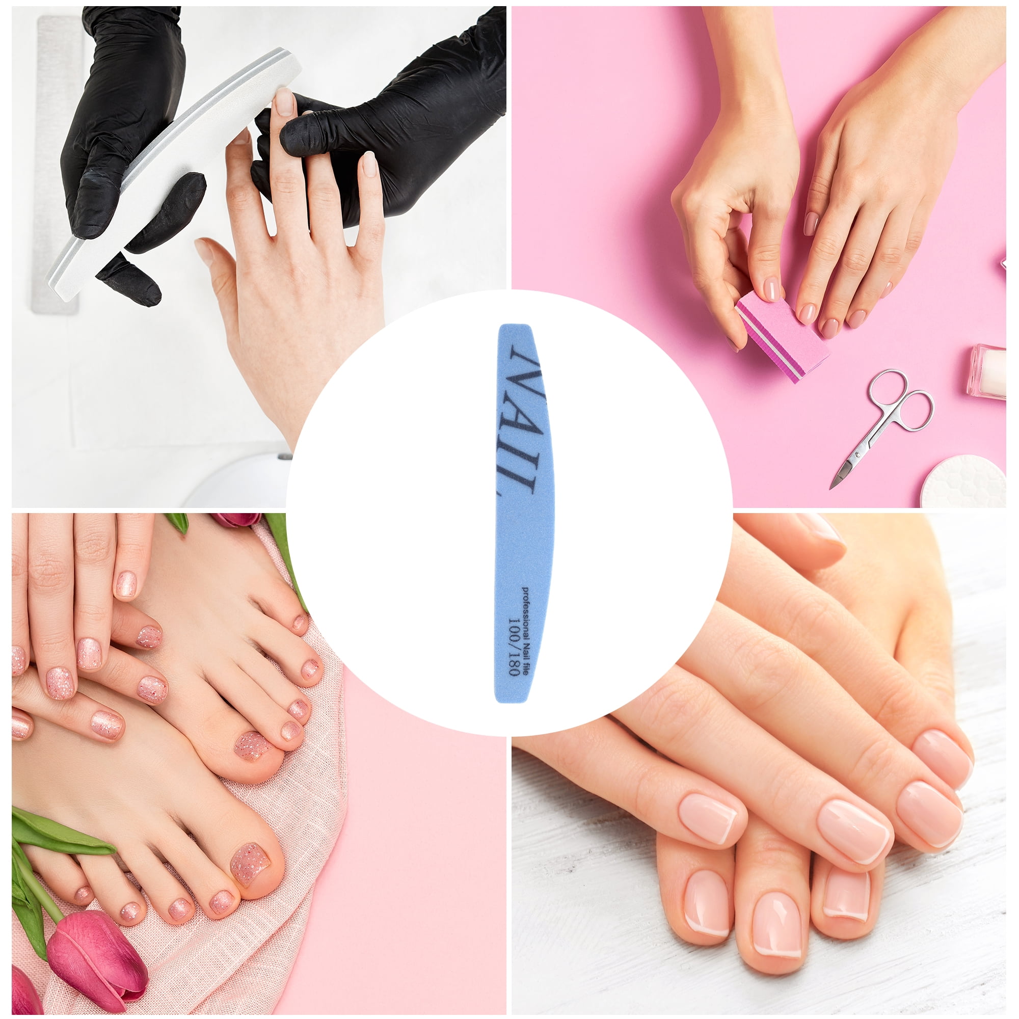 Unique Bargains Half-moon Sponge Nail Files 5 Pcs Blue