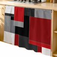 thumbnail image 2 of Red Black Grey Geometric Cabinet Curtain 35"Wx35"L, Dustproof Under Sink Skirt with Self Adhesive Tape, Abstract Modern Irregular Cabinet Curtain Cover for Kitchen Sink, Bathroom Vanity, Laundry Room, 2 of 9