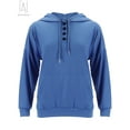 thumbnail image 3 of Gustave Button Down Hoodies Sweatshirts for Women Casual Drawstring Long Sleeve Pullover Winter Fall Loose Solid Hooded Tops Shirts with Pocket "Blue, M", 3 of 10
