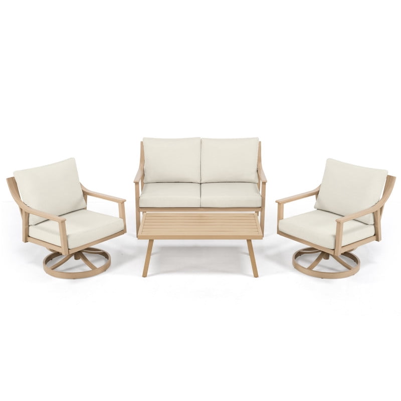 4Pcs Outdoor Conversation Sets with 2 Swivel Chairs, 1 Loveseat & 1 Coffee Table, Patio Sectional Chat Set