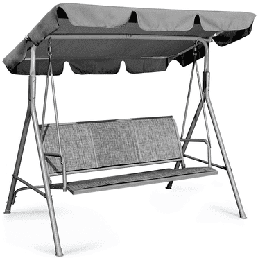 GVDV Porch Swing with Canopy, 3-Seat Steel Outdoor Patio Swing Chair with Stand,Yard swing&Outside swing,Gray
