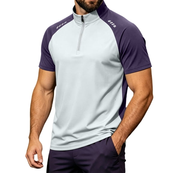 JTSRKL Mens Ice Silk Half Zip Tees Quick Dry Breathable Color Block Slim Fit Shirts Summer Outdoor Cycling Running Training Tops