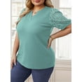 thumbnail image 4 of Cueply Plus Size Tops for Women Summer Dressy Casual Blouse Waffle Knit Lace Short Sleeve V Neck Shirts 1X-4X, 4 of 6