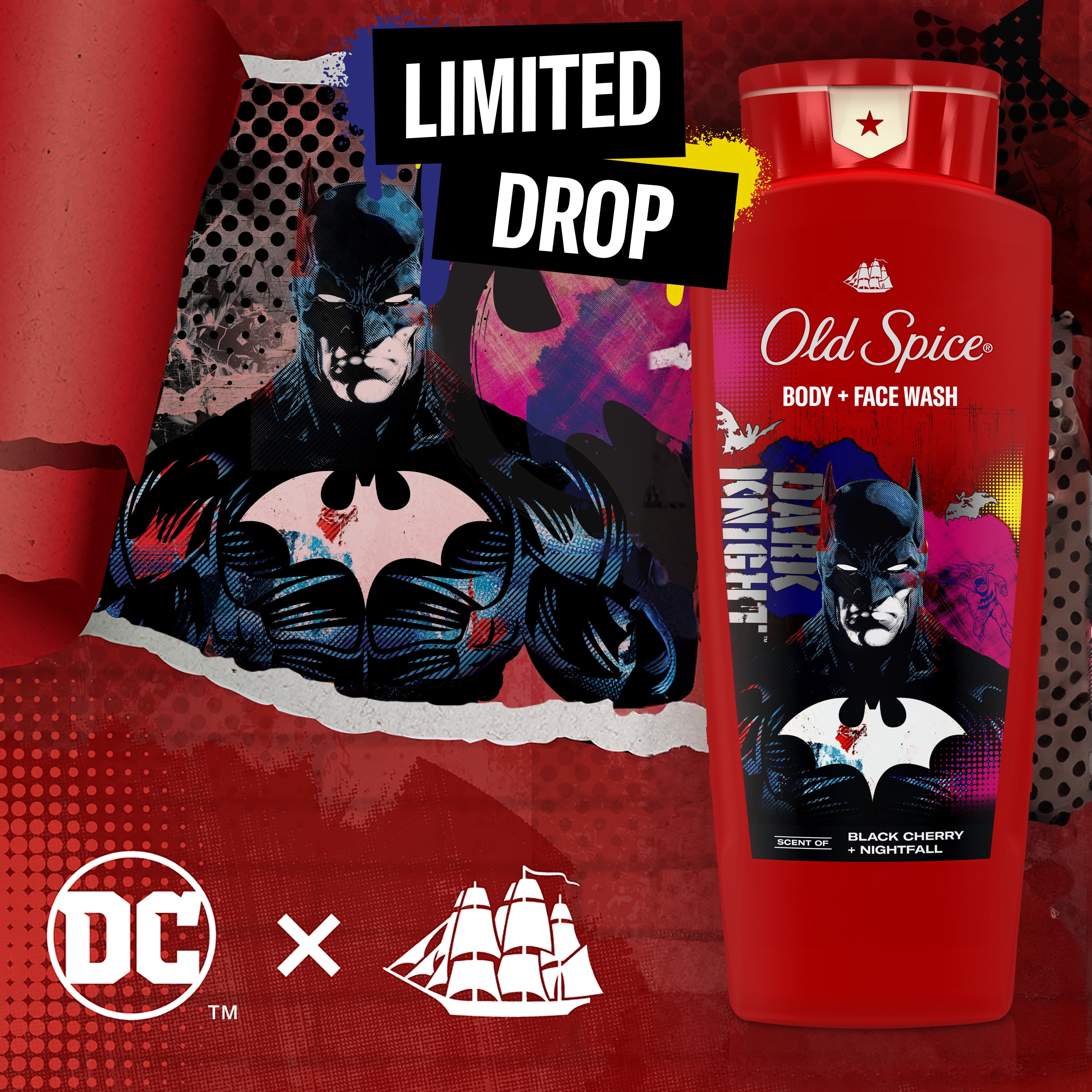 (4 pack) Old Spice Cleansing Body Wash for Men, 24/7 Shower Fresh, 2 in 1 Body and Face Wash, Rich Lather, Batman, Black Cherry and Nightfall Scent, 24oz