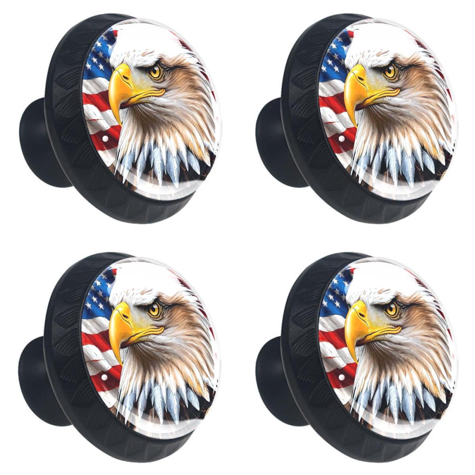 4 Pcs Eagle and American Flag Knobs for Kitchen Cabinet Cupboard Dresser Bookcase Drawer Pulls Handles Round Home Decor