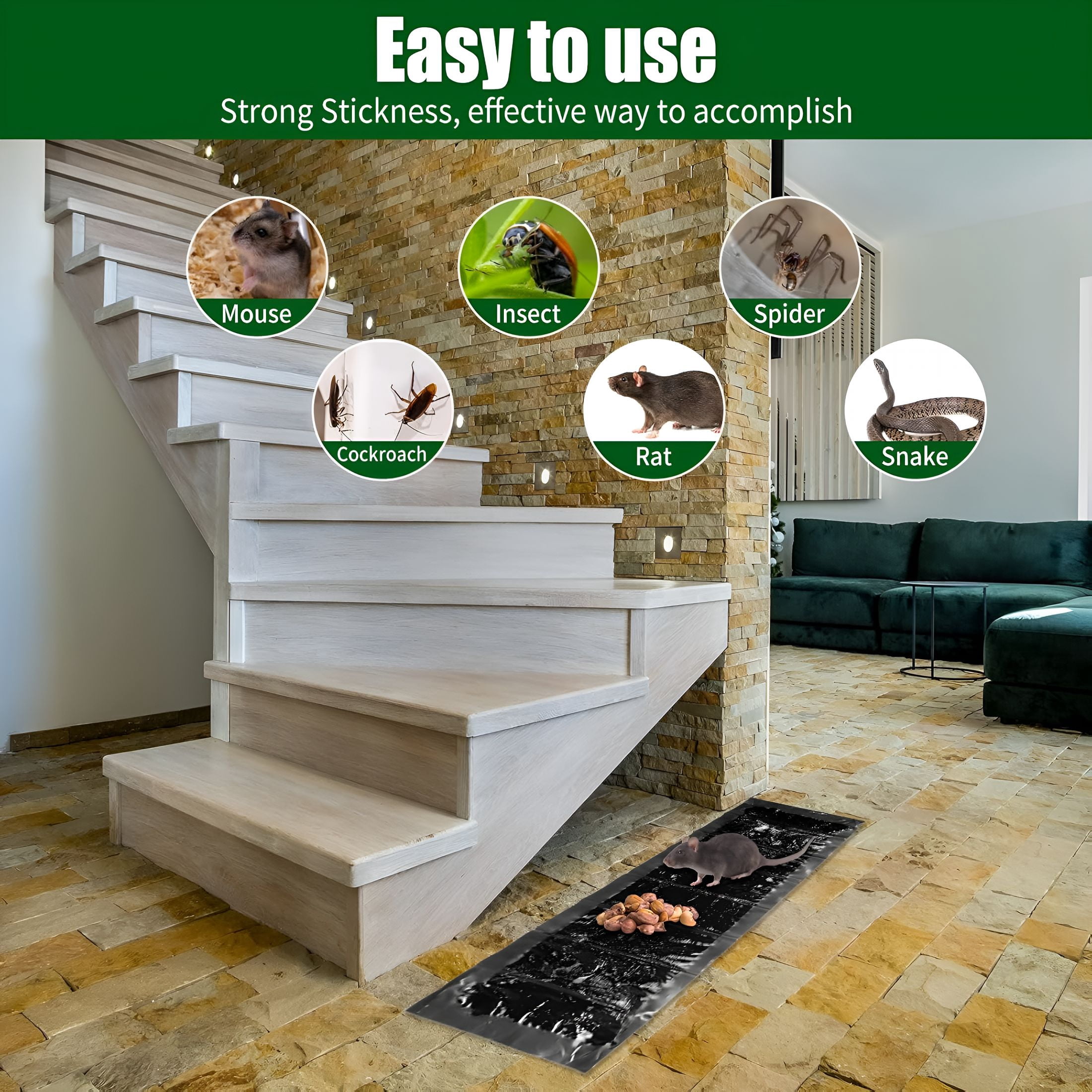 ACDANC 16 Pcs Large Sticky Mouse Glue Traps Black Sticky Rat Trap That Work for Rats Roaches Rodents Heavy Duty Pre Baited Mats Indoor Outdoor Catch Pest (24 x 11 Inches)