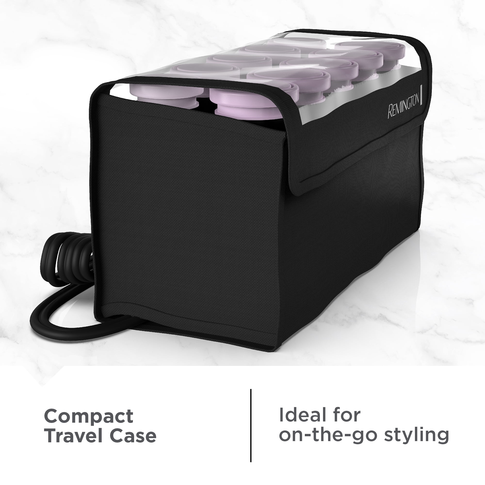 REMINGTON H1015E Ceramic Ionic Compact Hot Hair Rollers Set, 10-Piece with J-Clips, Dual Voltage, Black