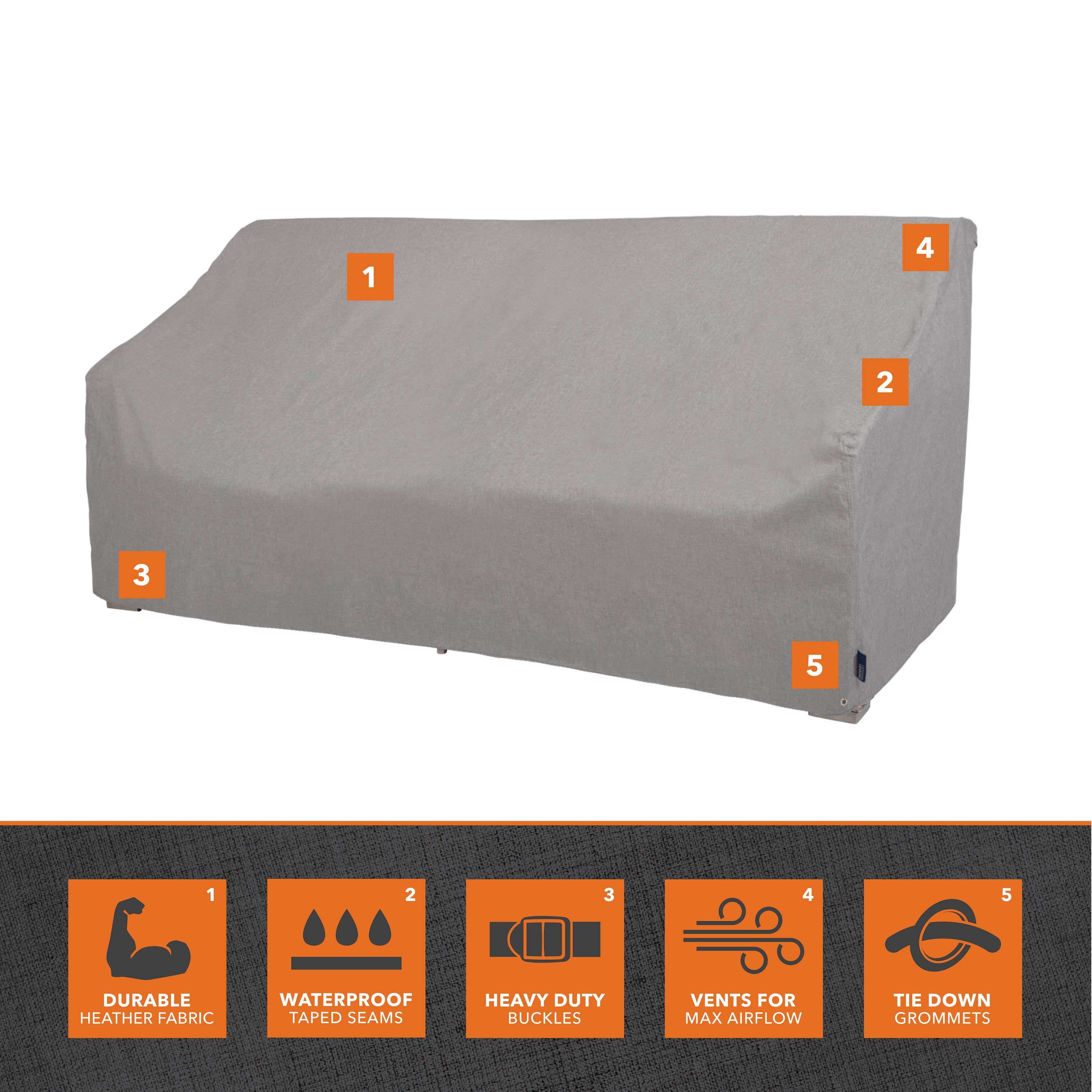 Modern Leisure Garrison Patio Loveseat Cover, Waterproof, Large, 76"L x 38"W x 38.25"H, Granite Gray