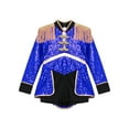 thumbnail image 5 of renvena Kids Girls Circus Jumpsuit Drummer Major Uniform Long Sleeve Fringe Epaulet Sequins Bodysuit Royal Blue 8, 5 of 7