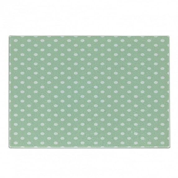 Polka Dot Cutting Board, Classic Old Fashioned Repeated Circles Round Forms Retro Illustration, Decorative Tempered Glass Cutting and Serving Board, Small Size, Mint Green and White, by Ambesonne