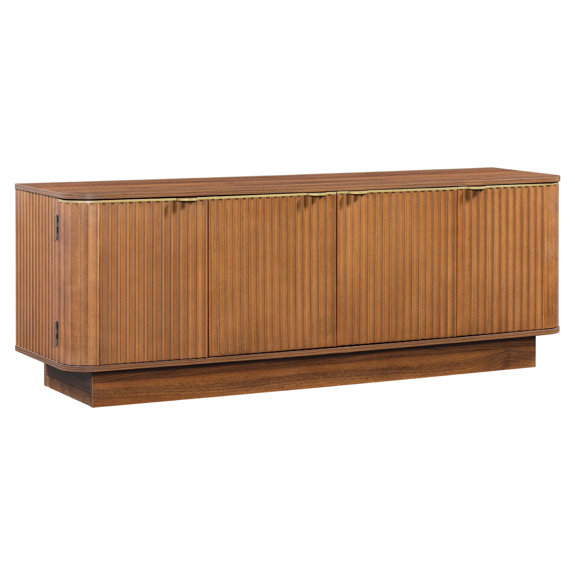 Leumius 70 Inch Modern TV Stand, Fluted Wood Media Console with Adjustable Shelves and Cable Holes, Entertainment Center with Storage Cabinets for Living Room Brown