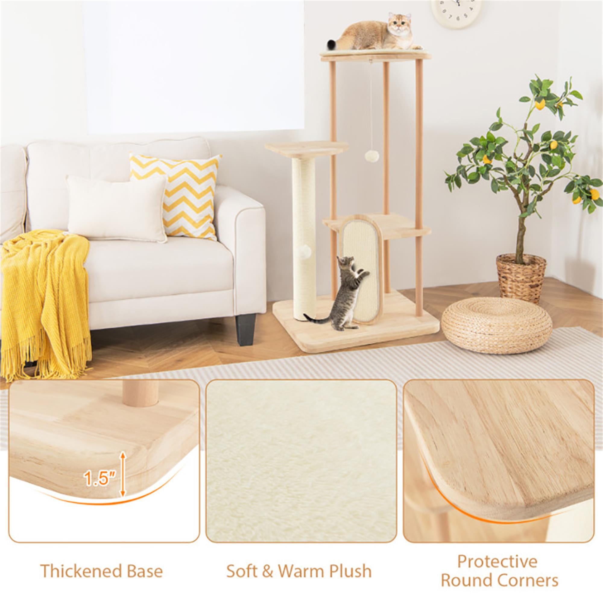 Pefilos 44" Wood Cat Tree Tower for Indoor Cats, Multi-Level Cat Condo with Scratching Board and Posts, Removable Soft Mat, Beige Pefilos 44" Wood Cat Tree Tower for Indoor Cats, Multi-Level Cat Condo with Scratching Board and Posts, Removable Soft Mat, Beige