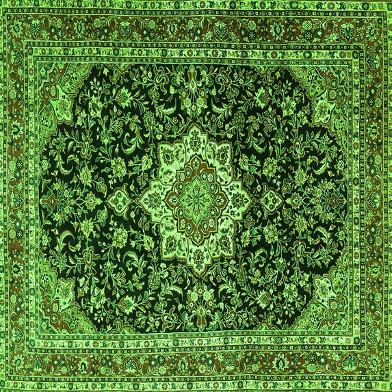 Ahgly Company Indoor Square Medallion Green Traditional Area Rugs, 4' Square