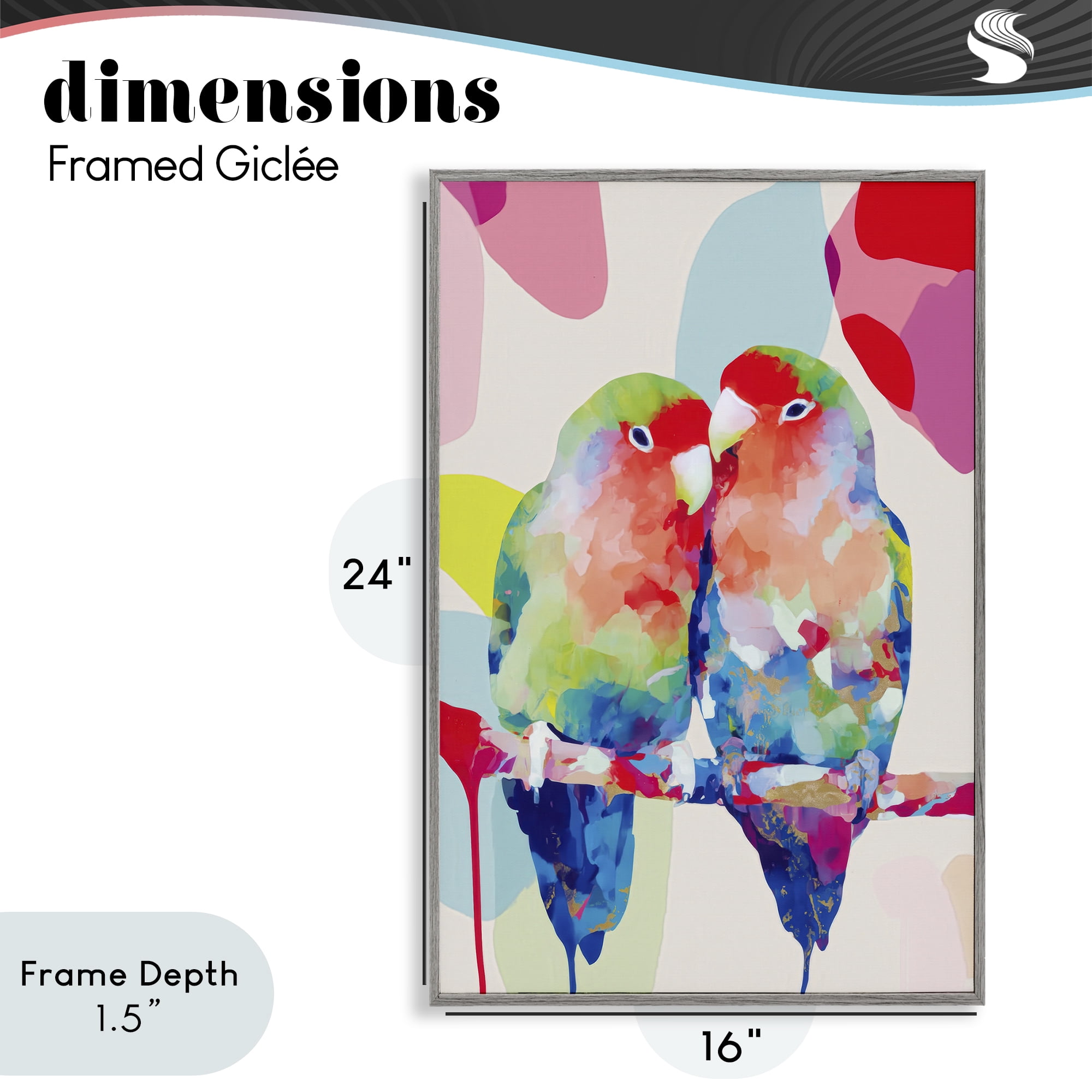 Stupell Industries Lovebirds on a Branch Gray Framed Giclee Art, design by Chromatic Storm Studio