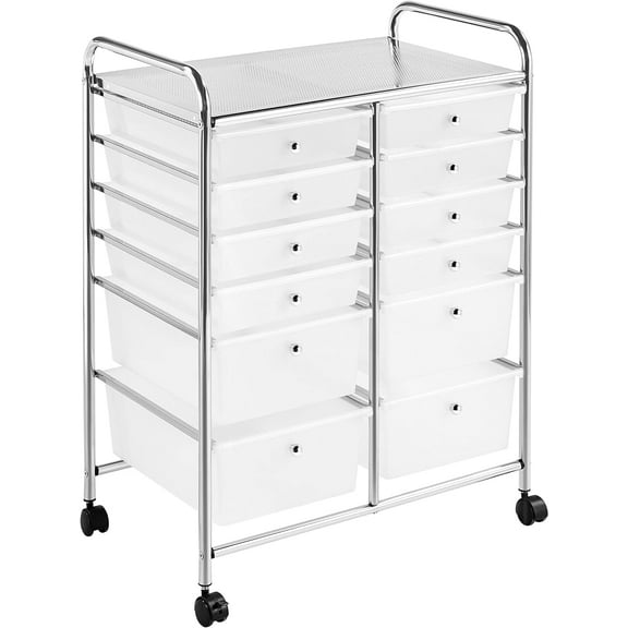 12 Drawers Rolling Storage Cart Organizer on Wheels, White