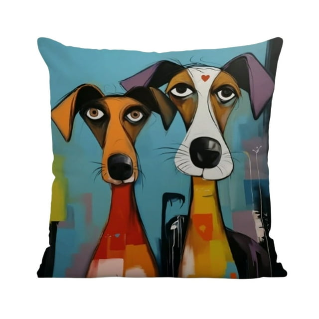 BKER Abstract Color Polyester Animal Throw Pillow Covers Featuring Dogs And Cats For Home Sofa Decoration"