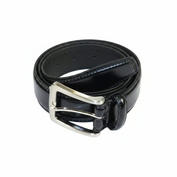 Men VALENTINI Stitched Leather Belt Classic Pin Buckle Business Dress V711 Black