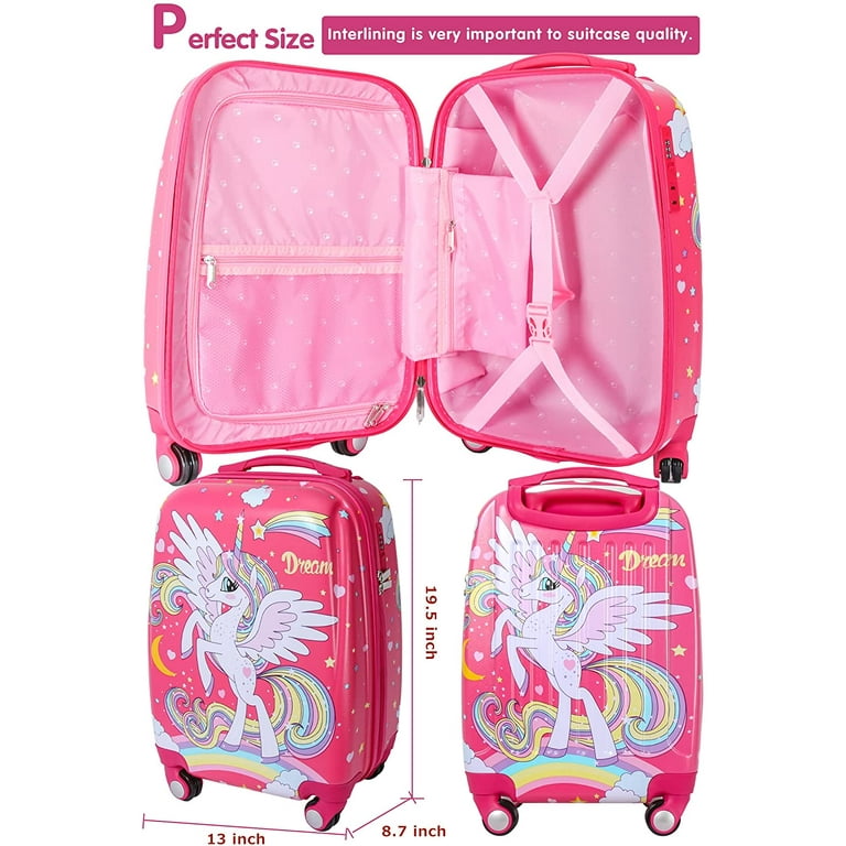 GURHODVO Kids Luggage Kids' Suitcase For Girl 19 Inch Carry On Luggage With  Wheels Lovely Unicorn Hard Shell