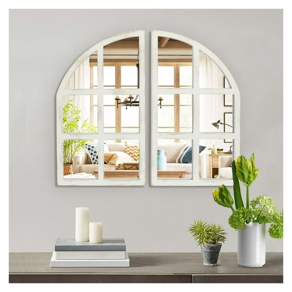 Farmhouse Mirror, Arch Window Wall Mirror for Kitchen Bedroom Living Room Wall Decor, Set of 2 Rectangular