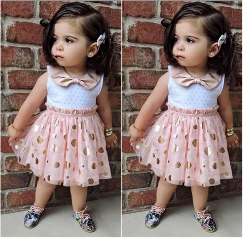 Summer Dress for Baby Girl Short Sleeve Striped Birthday Party Tulle Tutu Dress 